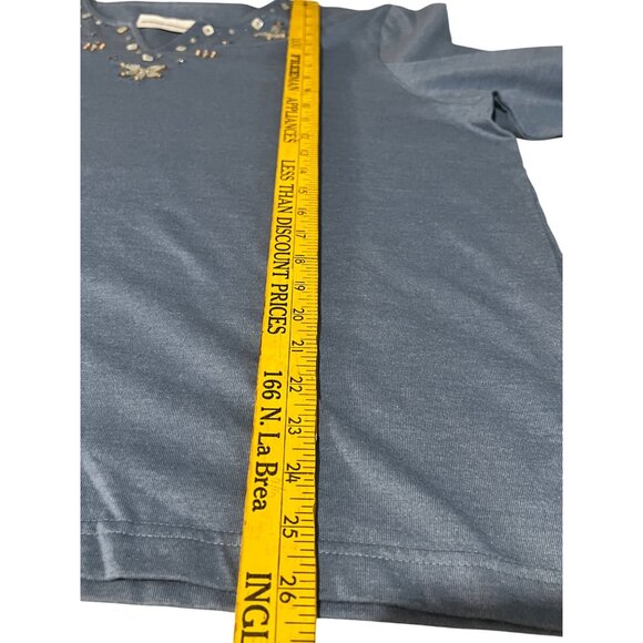 Alfred Dunner Women Blue Embellished Sequin Neckline 3/4 Sleeve Top L  Popover - Picture 14 of 14